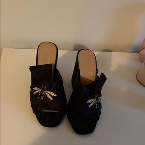Black block heeled mules